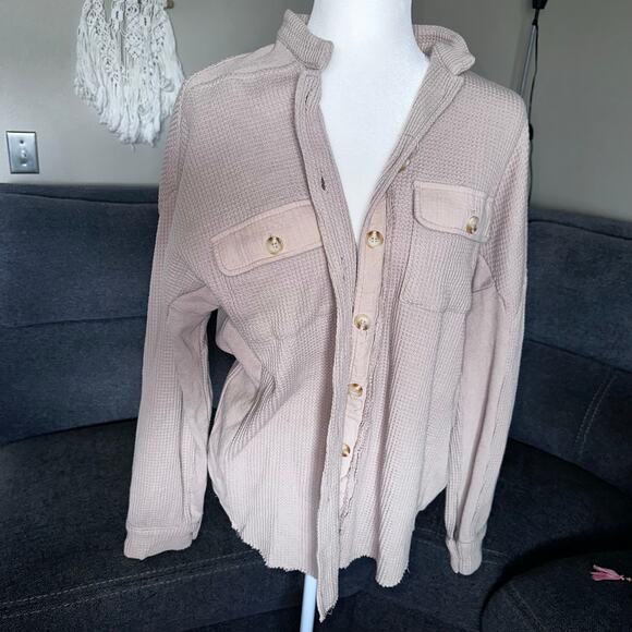 Waffle knit beige Shacket size m - Picture 5 of 5